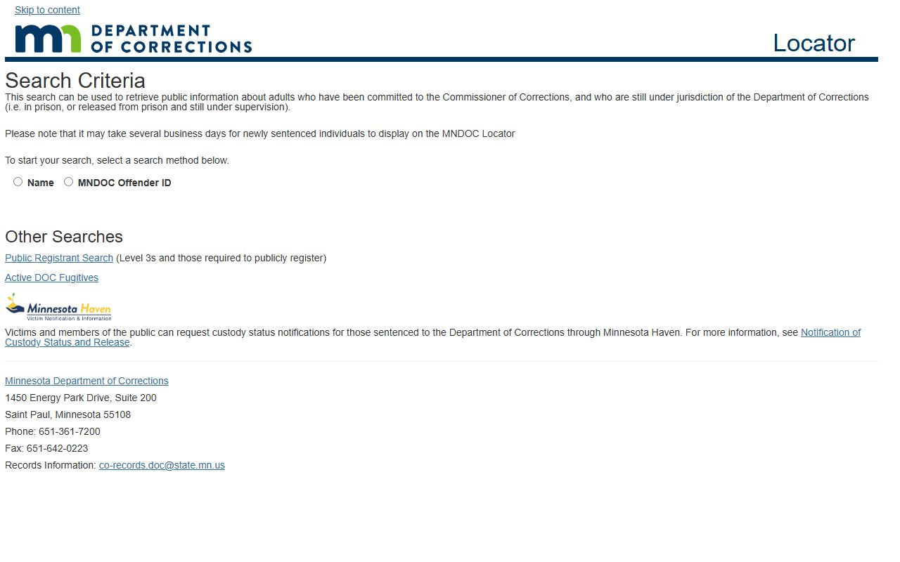 Mower County inmate population state DOC locator search page